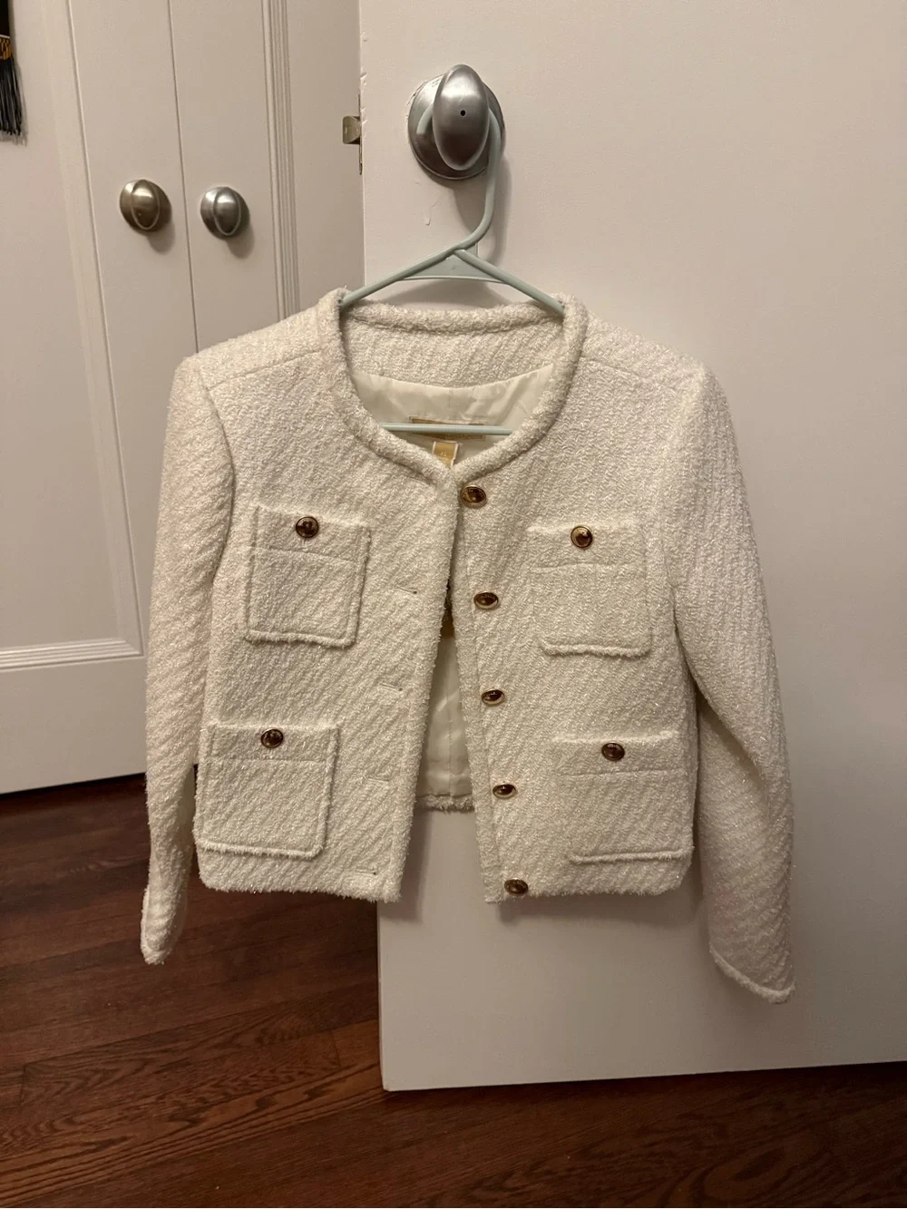Michael Kors Cream Tweed Sleeveless Button-Front Mini Dress and Jacket